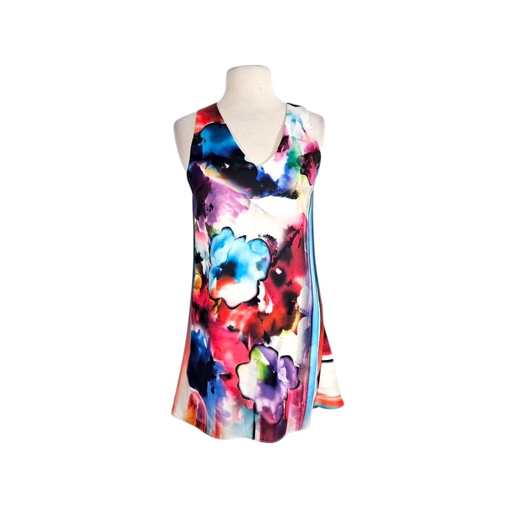 Askari Watercolor Flower Print A-Line Peplum Flounce Dress NWOT